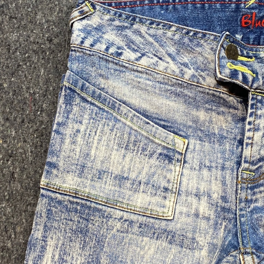 Blue Taboo Jeans Sz‎ 5 Womens Y2K Grunge Acid Wash Flare Low Rise Patch Pocket - Picture 2 of 11